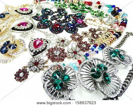 jewelry as fashion background necklace with bright crystals set