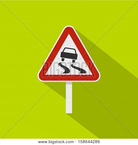 Slippery when wet road sign icon. Flat illustration of slippery when wet road sign vector icon for web isolated on lime background