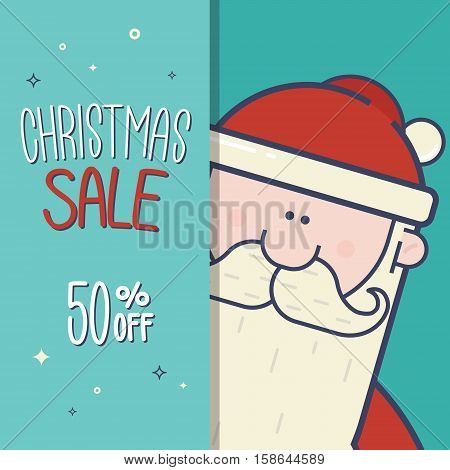 Christmas Sale. Special offer banner with Santa Claus and handwritten elements. Vector illustration.