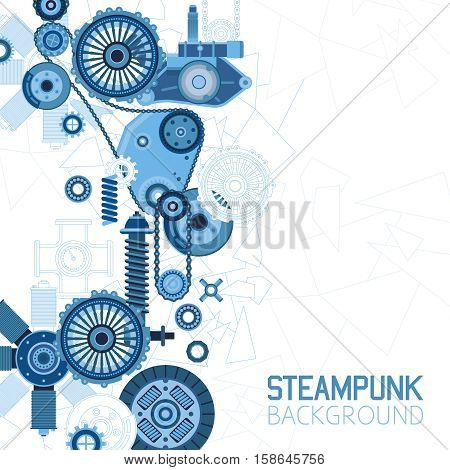 Steampunk futuristic background with mechanical engineering industrial parts details and elements vector illustration