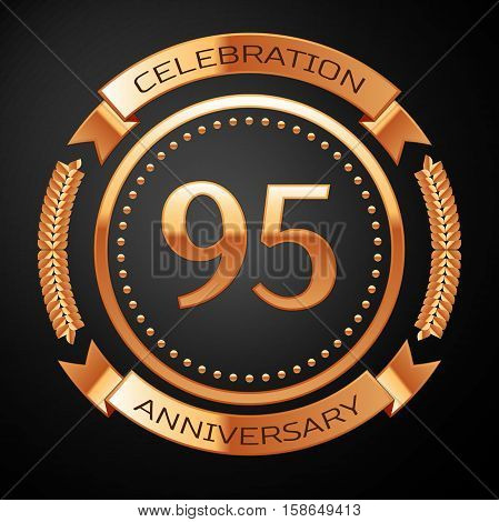 Ninety five years anniversary celebration with golden ring and ribbon.