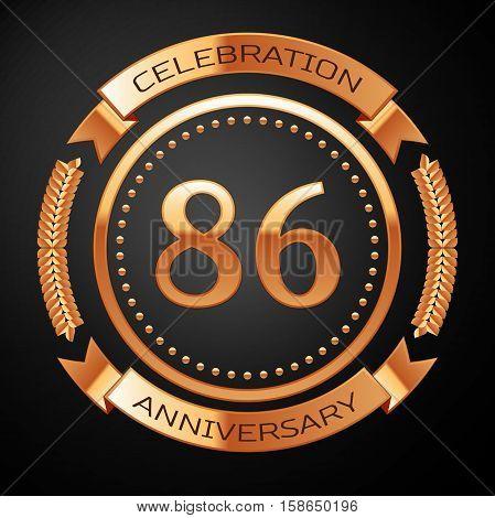 Eighty six years anniversary celebration with golden ring and ribbon.