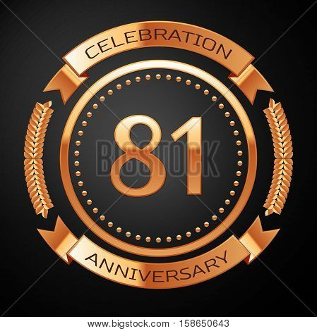 Eighty one years anniversary celebration with golden ring and ribbon.