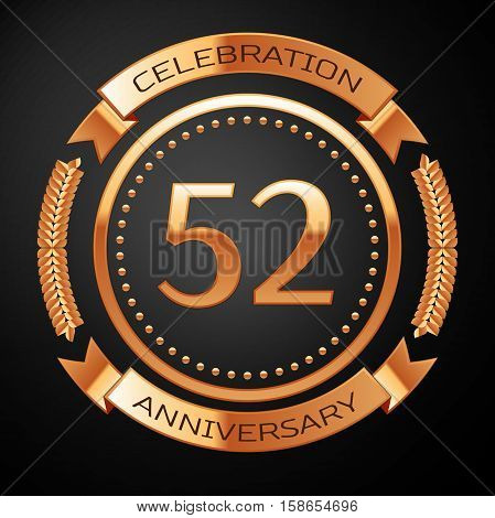 Fifty two years anniversary celebration with golden ring and ribbon.