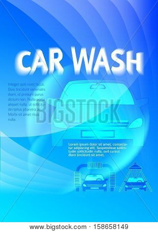 Car wash blue light background with icons design elements. Modern business presentation template for car-wash cover brochure. Abstract vector illustration eps 10 can be for flyer layout web banner