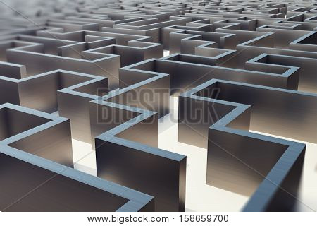 3d illustration cocrete labyrinth, complex problem solving concept.