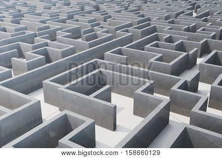 3d illustration cocrete labyrinth, complex problem solving concept.