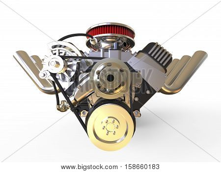 Hot rod V8 Engine Isolated on White. 3D render