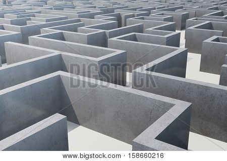 3d illustration cocrete labyrinth, complex problem solving concept.