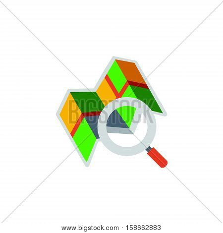Vector icon or illustration showed search on map with magnifying glass in materail design style