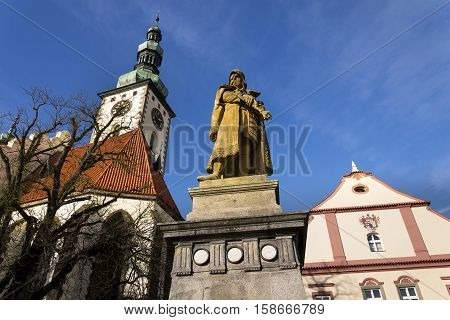 Jan Zizka Statue In Front Of Church In Tabor