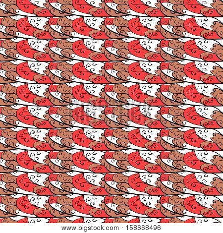 Cartoon Hand-drawn Doodles.seamless Pattern. Red And Whitecolorful Detailed With Lots Of Objects Vec
