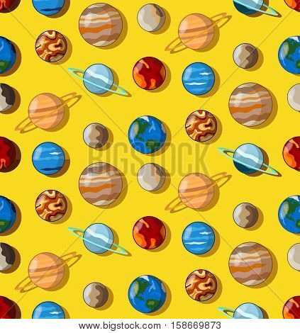 Solar system cosmo universe planets seamless vector pattern
