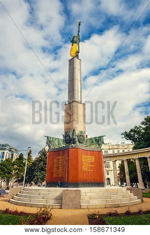 Vienna, Austria, October 13, 2016: War Memorial -  Heroes Monument Of Red Army On Schwarzenbergplatz