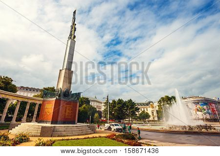 Vienna, Austria, October 13, 2016: War Memorial -  Heroes Monument Of Red Army On Schwarzenbergplatz