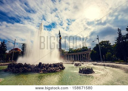 Vienna, Austria, October 13, 2016: World War Fountain And  Heroes Monument Of Red Army On Schwarzenb