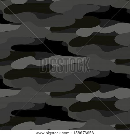 Gray camouflage seamless vector pattern. Soldier uniform patchy pattern.