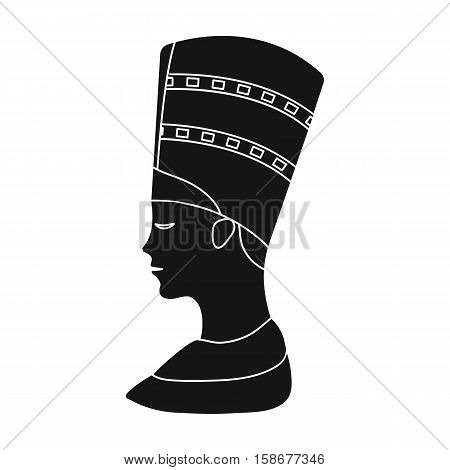 Bust of Nefertiti icon in black style isolated on white background. Ancient Egypt symbol vector illustration.
