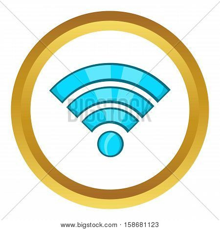 Wi-fi vector icon in golden circle, cartoon style isolated on white background