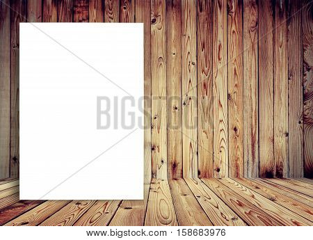 old brown wood plank texture background with white board copy space