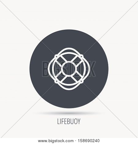 Lifebuoy with rope icon. Lifebelt sos sign. Lifesaver help equipment symbol. Round web button with flat icon. Vector