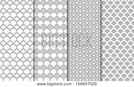 Seamless repeating chinese style texture set. Collection of simple geometric pattern textures. Set of 4 backgrounds.