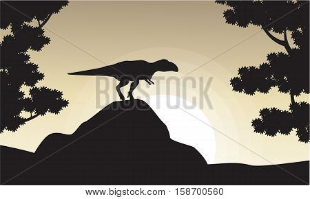 Silhouette of mapusaurus at sunrise scenery vector illustration