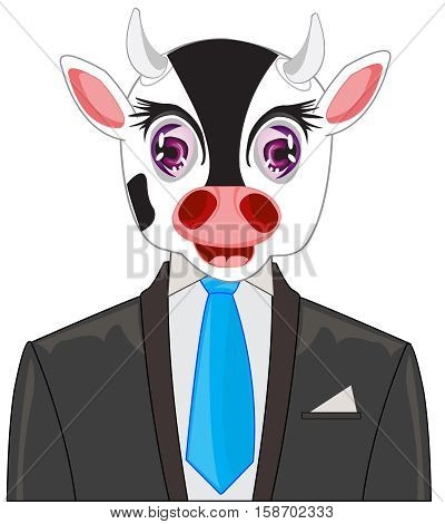 Animal oxen in suit with tie on white background is insulated