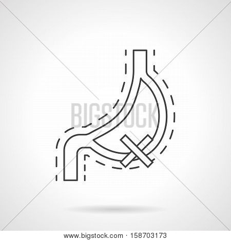 Abstract symbol of damaged human stomach. Effects of bad habits for internal organs. Harm of smoking, alcohol, fast nutrition for digestive system. Flat line vector icon.