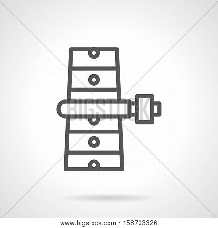 Abstract symbol of guitar fretboard with capo. Equipment and accessories for stringed musical instruments. Sing a song concept. Single black simple line design vector icon.