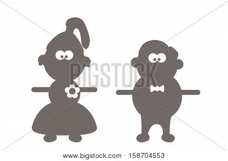 illustration of cartooon groom and bride silhouettes isolated on white background