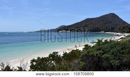 Shoal bay on a sunny day Mount Tomaree in the background (Central Coast NSW Australia)