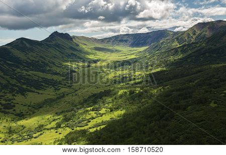 Kronotsky Nature Reserve on Kamchatka Peninsula. View from the helicopter.