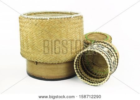 Wicker rice or Kratip or sticky rice isolated on white background