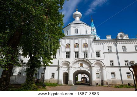 Main entrance to the Valaam Savior Transfiguration (Spaso-Preobrazhensky) monastery.  Karelia, North of Russia.