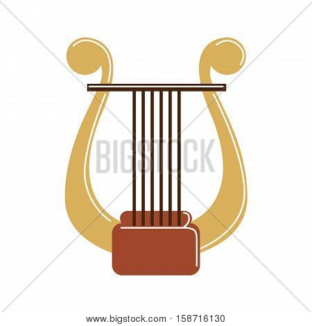 Isolated harp on white background. Musical instrument. Element of orchestra.