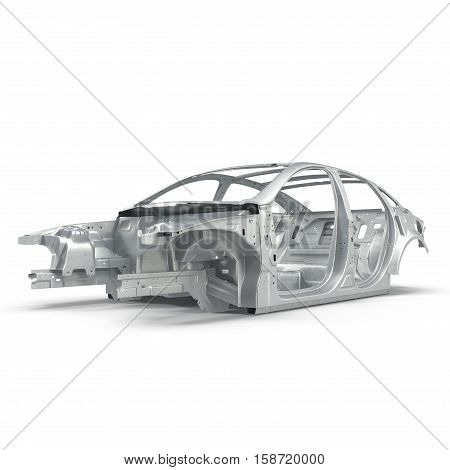 Carcass af a sedan car on white background. 3D illustration