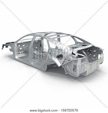 Car Frame without Chassis on white background. 3D illustration