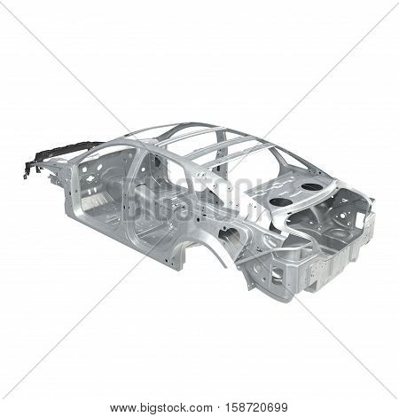 Car Frame without Chassis on white background. Angle from up. 3D illustration