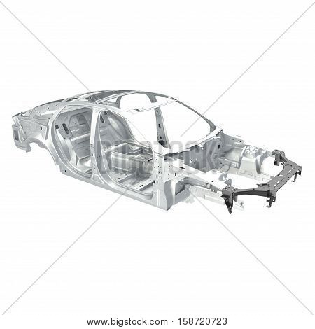 Car Frame without Chassis on white background. Angle from up. 3D illustration