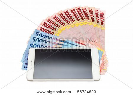 Smartphone And Money Of Indonesian Rupiah