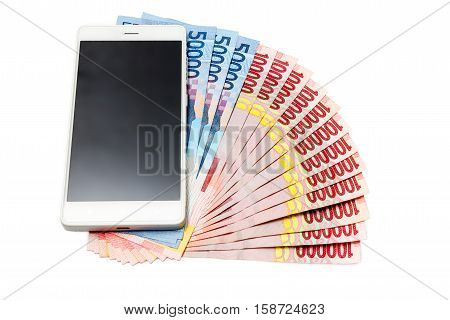 Smartphone And Money Of Indonesian Rupiah