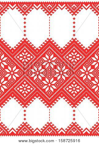 embroidered like old handmade cross-stitch ethnic Ukraine pattern. Towel with ornament, rushnyk called, in vector