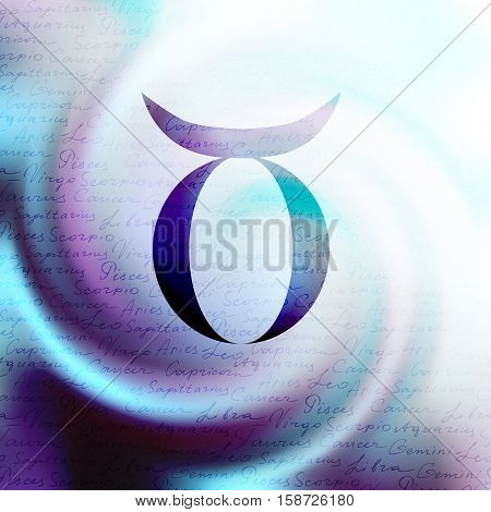 The sign of zodiac Taurus on a white blur background.