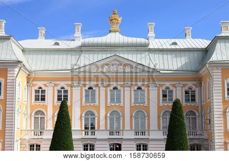 SAINT-PETERSBURG, RUSSIA, AUGUST 27: Facade of Peterhof Palace on August 27, 2013 in St. Petersburg Russia