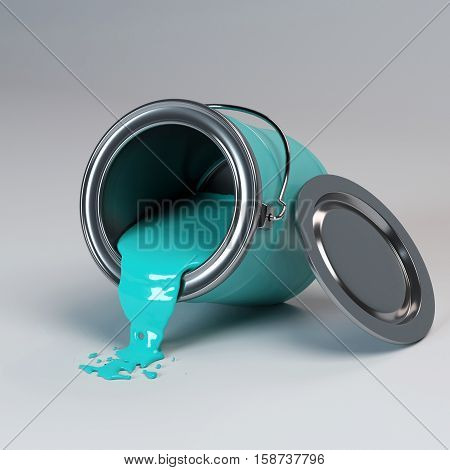 3d rendering cans of paint turquoise color