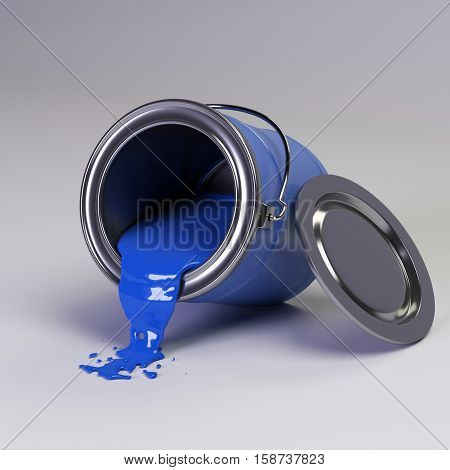 3d rendering cans of paint blue color