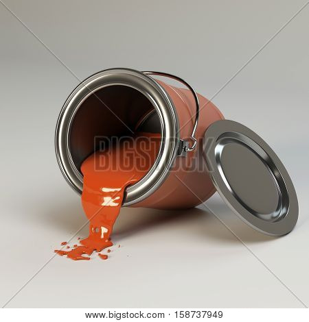 3d rendering cans of paint orange color