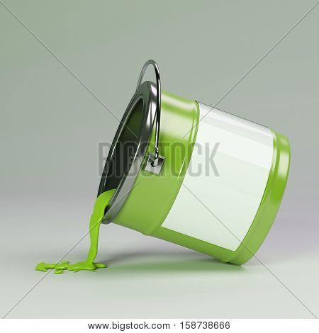 3d rendering green can of paint