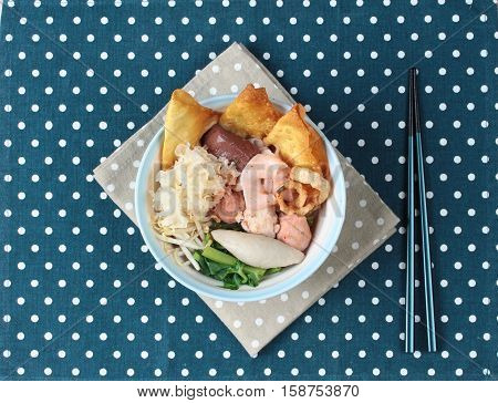 Thai noodle with pink tofu soup call Yen Ta Fo in Thai